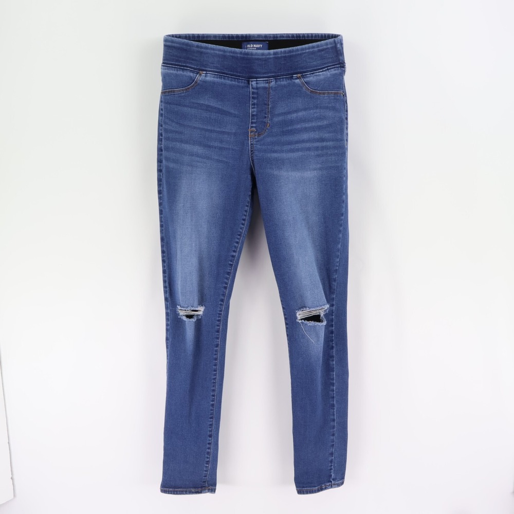 Old Navy Rockstar Skinny Jeans Mid Rise Distressed Womens 10 Blue Denim Stretch